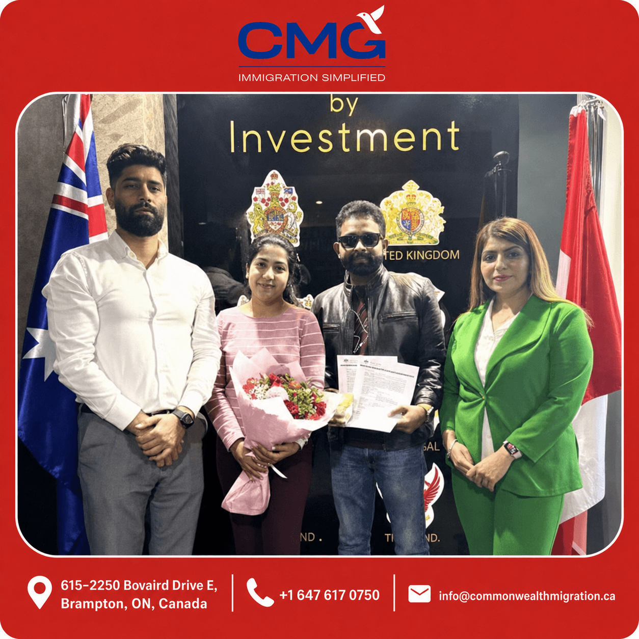 CMG clients celebrating a successful immigration milestone with their family