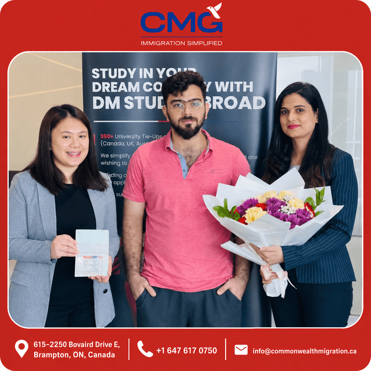 CMG client celebrating a pathway milestone with the Commonwealth Migration team