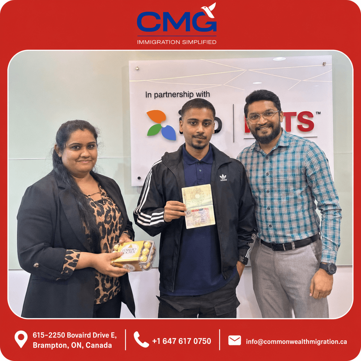CMG client celebrating an immigration milestone with the Commonwealth Migration team